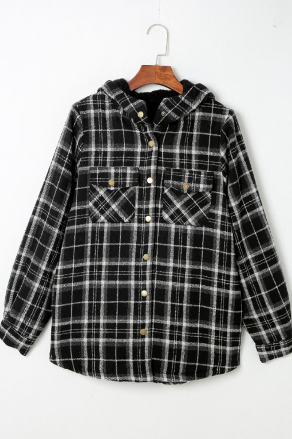 Plaid Button Up Long Sleeve Hooded Jacket - Tigbul's Variety Fashion Shop