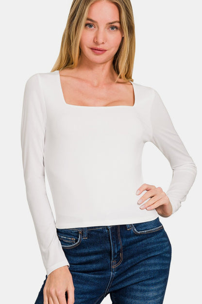 Zenana Square Neck Fitted Long Sleeve T-Shirt - Tigbul's Variety Fashion Shop