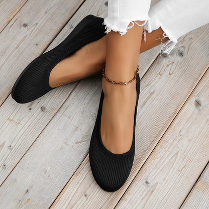 Round Toe Knit Ballet Flats - Tigbul's Variety Fashion Shop