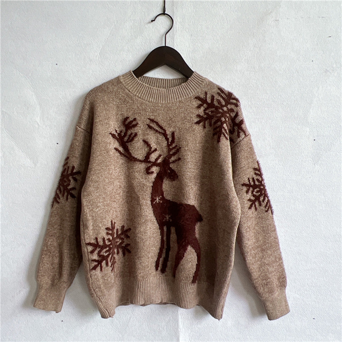 Reindeer and Snowflake Pattern Sweater - Tigbul's Variety Fashion Shop