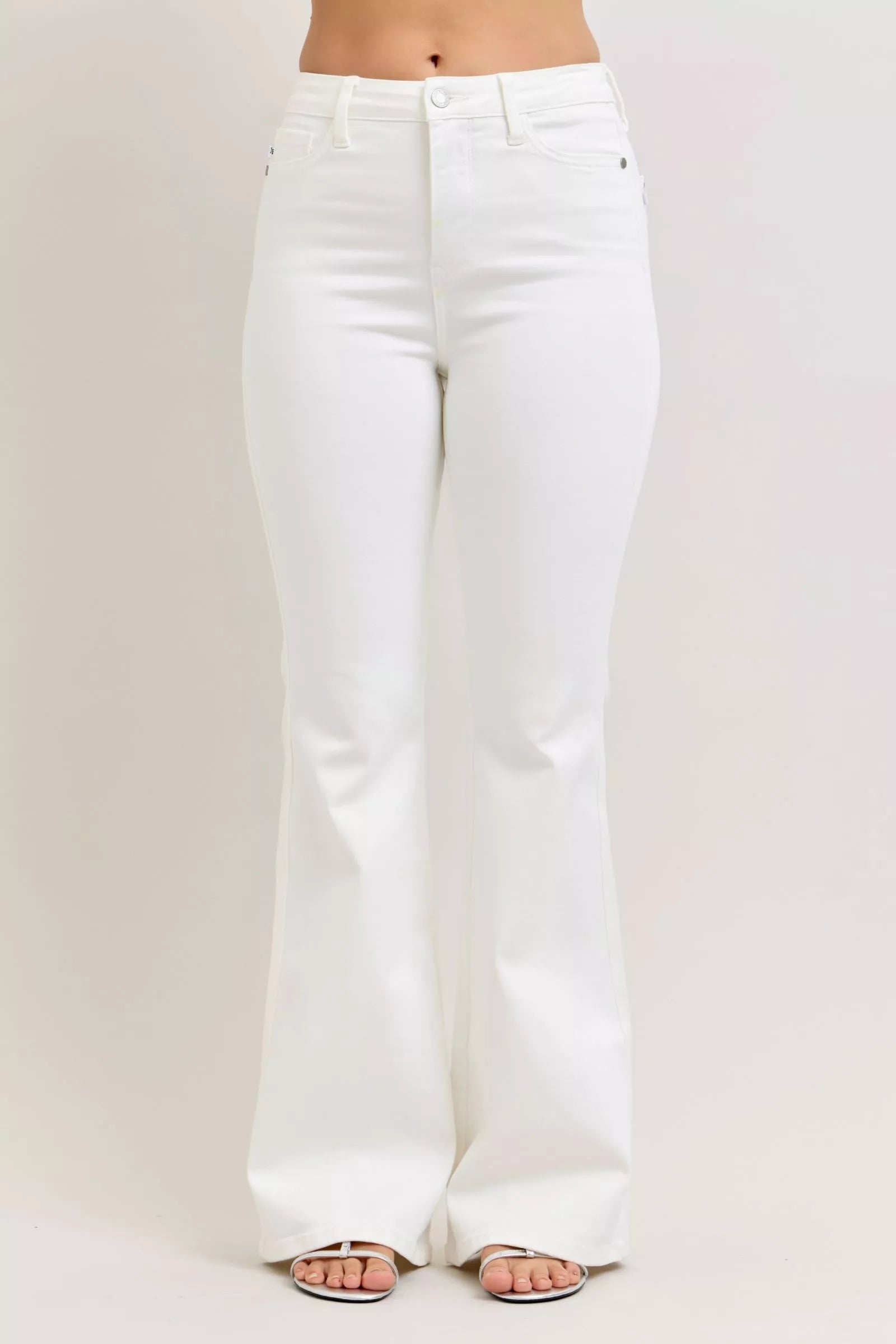 Judy Blue High-Waisted Tummy Control White Flare Jeans - Tigbul's Variety Fashion Shop