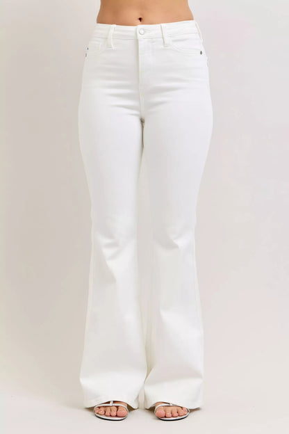 Judy Blue High-Waisted Tummy Control White Flare Jeans - Tigbul's Variety Fashion Shop