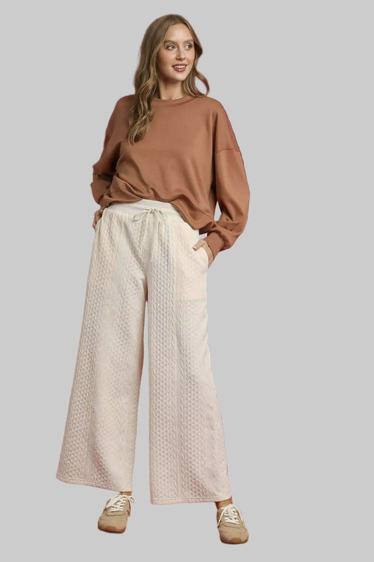 Off White Cable Knit Textured Wide Leg Pants - Tigbul's Variety Fashion Shop
