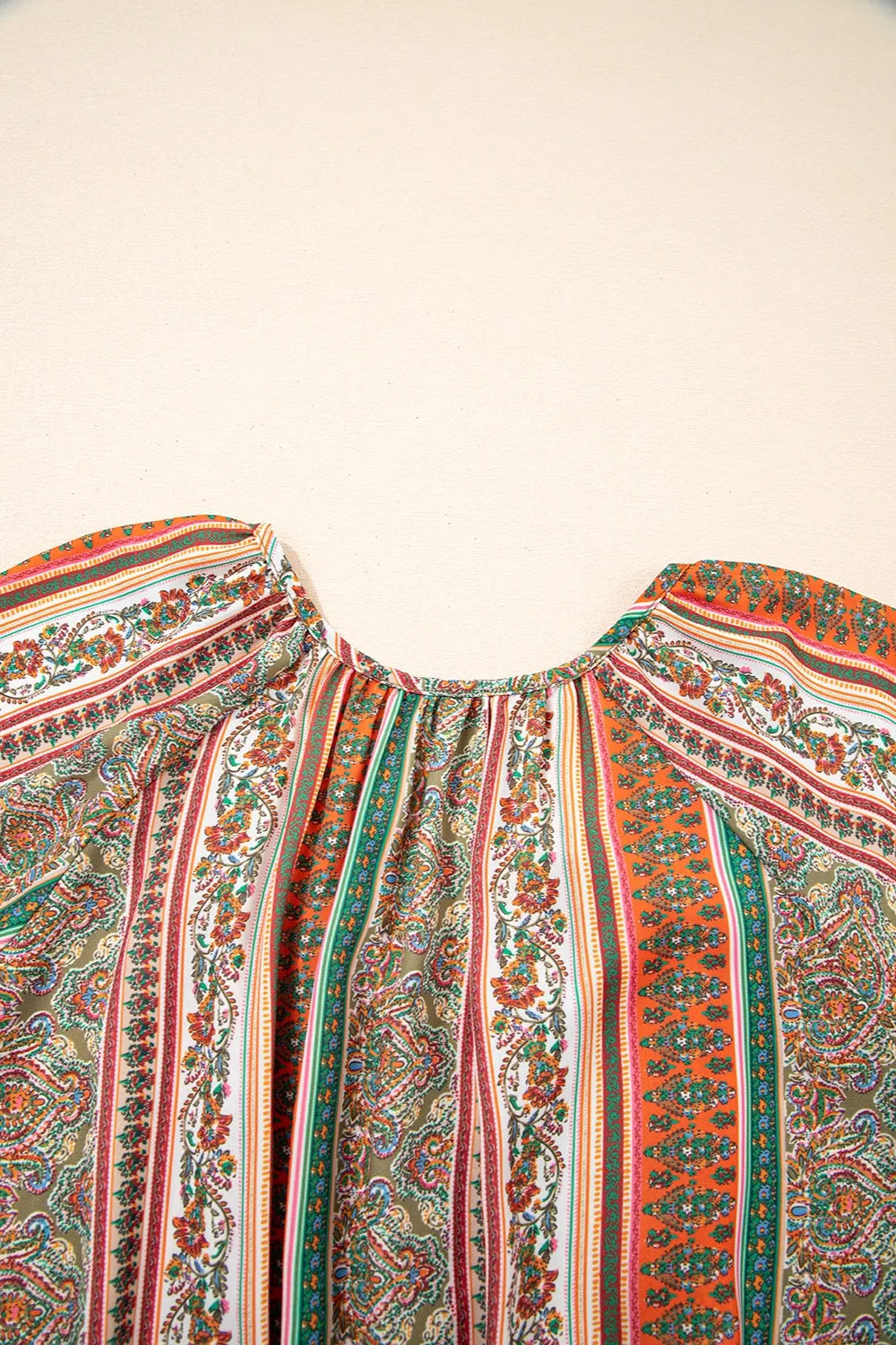 Bohemian Floral Print Buttoned V Neck Ruffle Tiered Dress - Tigbul's Variety Fashion Shop