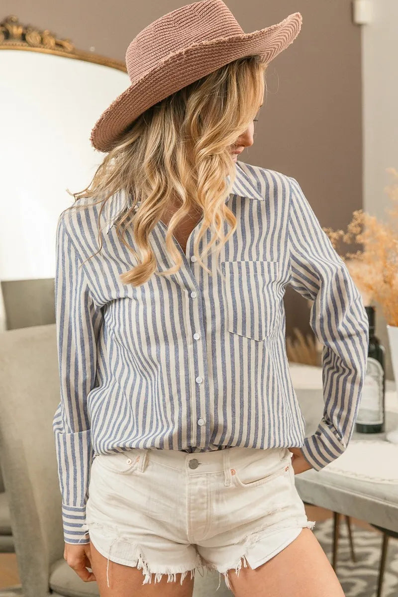 BiBi Lurex Linen Stripe Shirt Button Down Top - Tigbul's Variety Fashion Shop