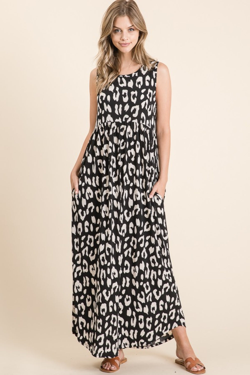 BOMBOM Leopard Maxi Dress with Pockets - Tigbul's Variety Fashion Shop