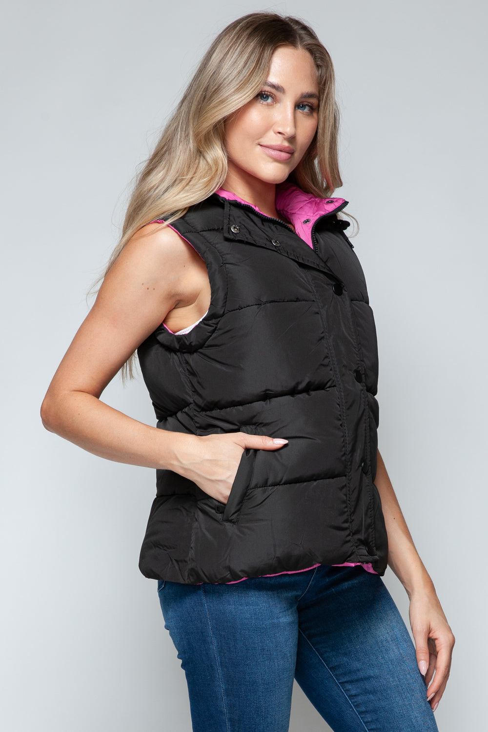 Snobbish Snap and Zip Closure Hooded Vest - Tigbul's Variety Fashion Shop