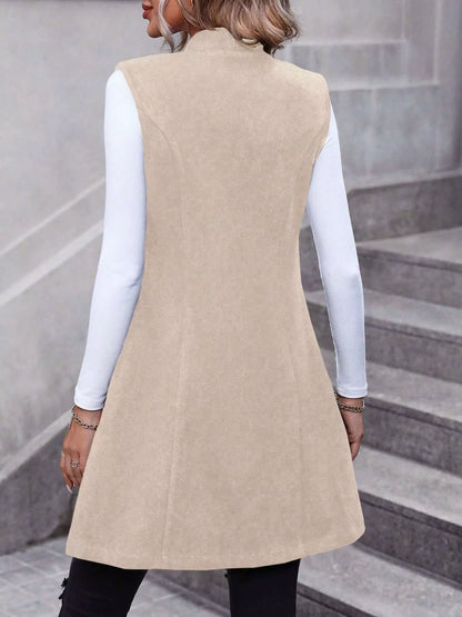 Button Up Sleeveless Longline Vest Coat - Tigbul's Variety Fashion Shop