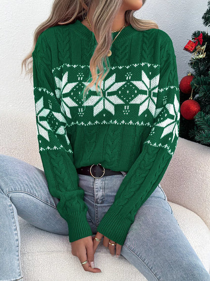 Christmas Snowflake Cable Knit Sweater - Tigbul's Variety Fashion Shop