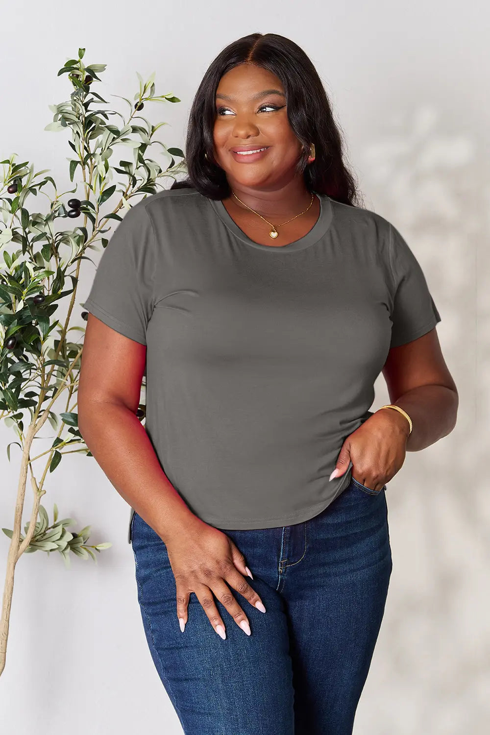 Round Neck Short Sleeve T-Shirt - Tigbul's Variety Fashion Shop