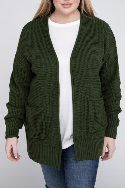 Plus Low Gauge Waffle Open Cardigan Sweater - Tigbuls Variety Fashion