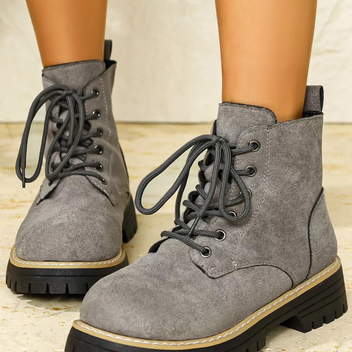 Round Toe Lace Up Boots - Tigbul's Variety Fashion Shop