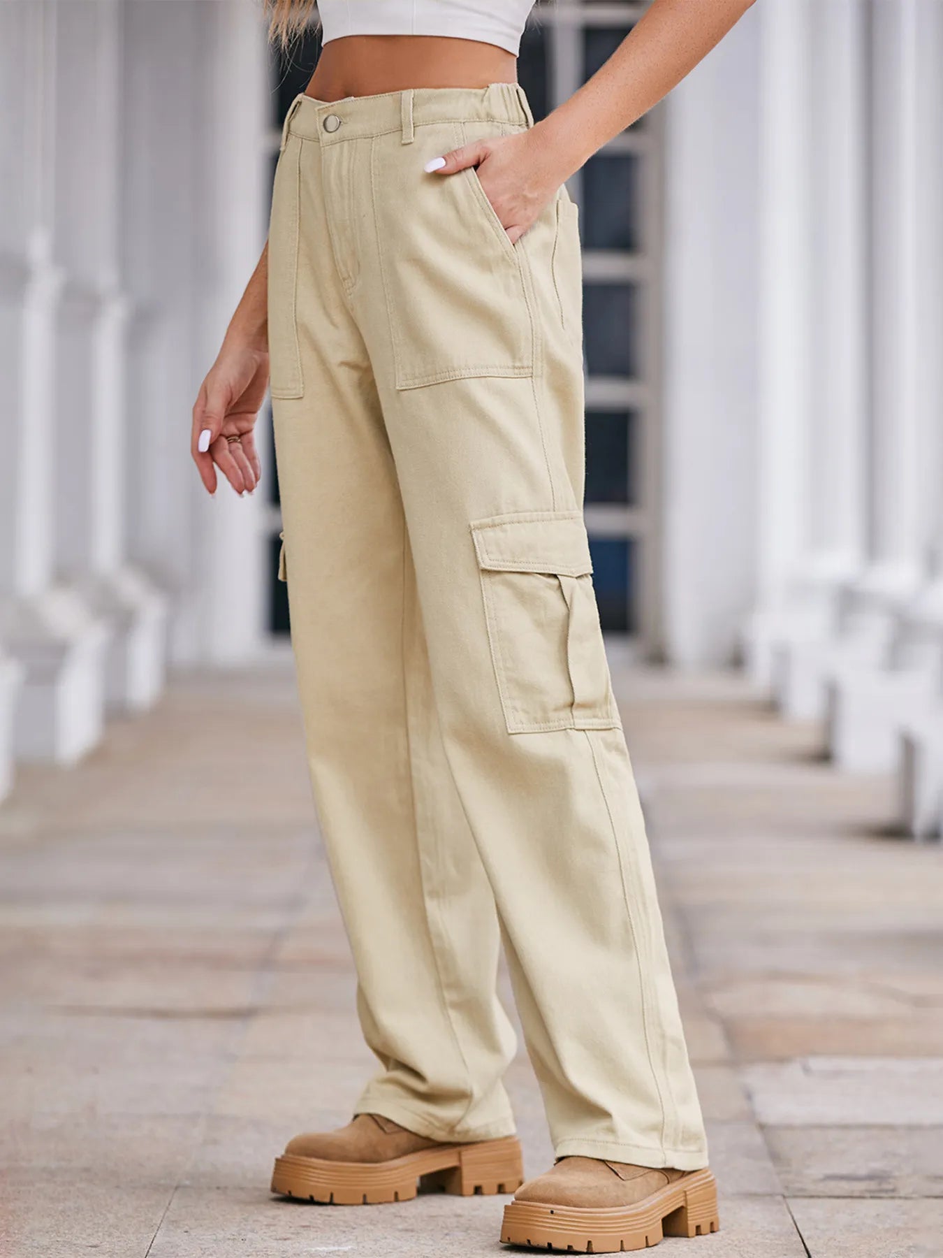 High-Waisted Cargo Jeans - Tigbul's Variety Fashion Shop