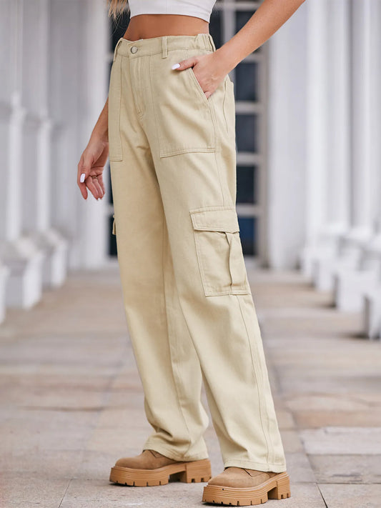 High-Waisted Cargo Jeans - Tigbul's Variety Fashion Shop