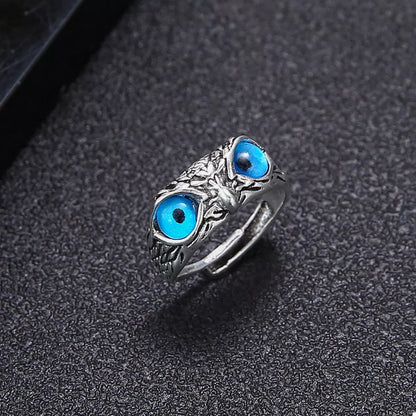 Blue Owl Eyes Silver Plated Ring - Tigbul's Variety Fashion Shop