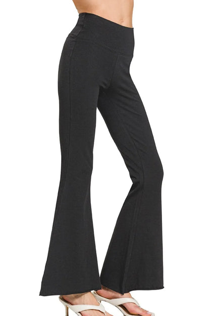 Zenana Raw Edge Hem Flare Yoga Pants - Tigbul's Variety Fashion Shop