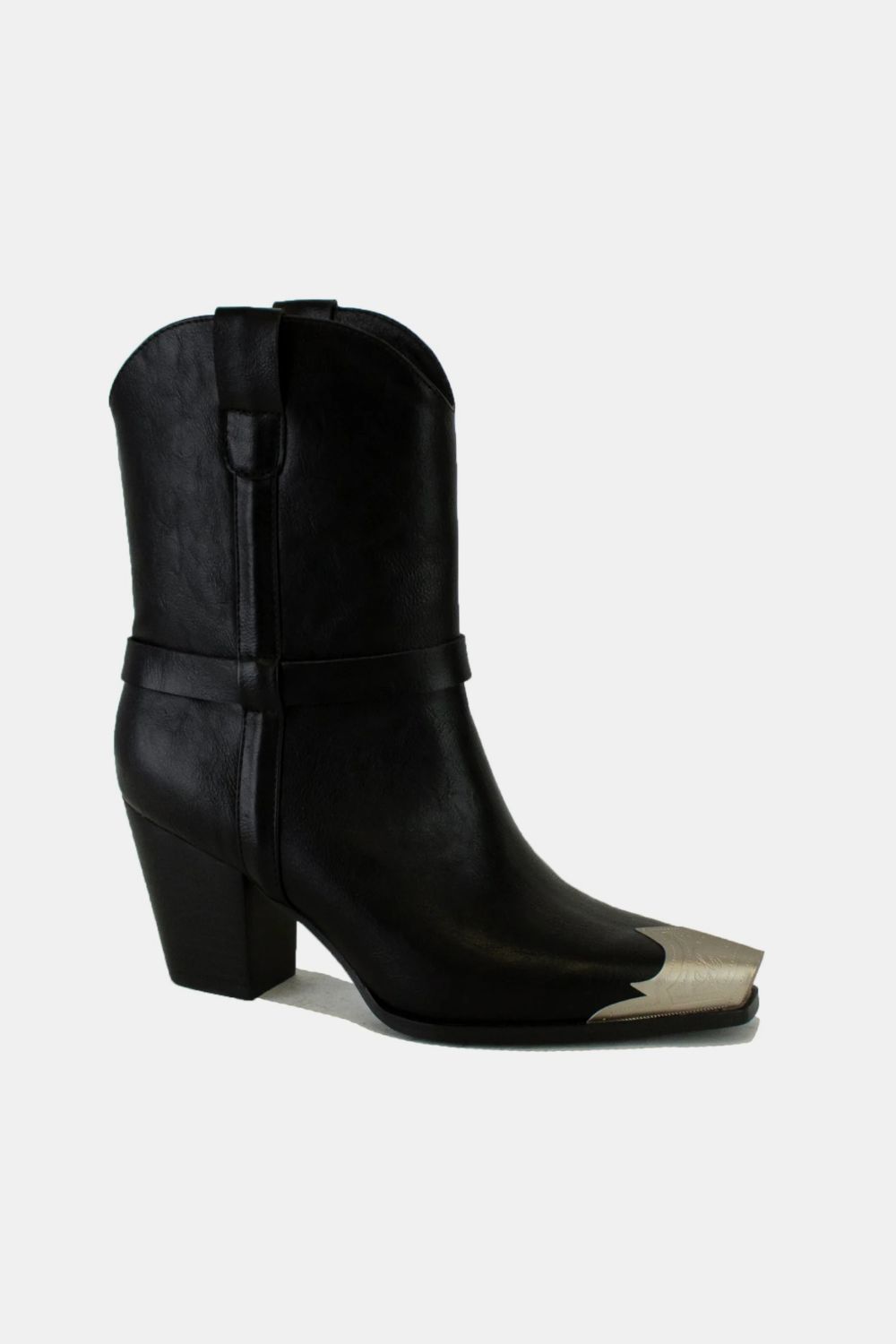 Black Faux Leather Metal Toe Ankle Boots - Tigbul's Variety Fashion Shop