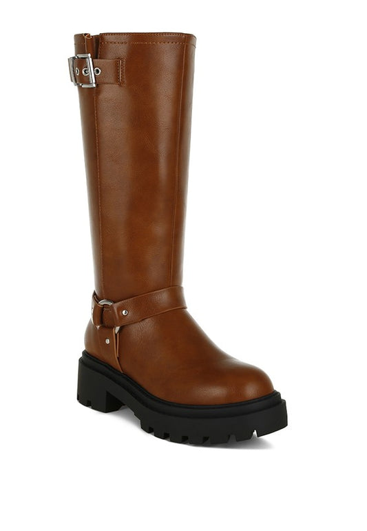 Taimen Harnes Detail Long Boots - Tigbul's Variety Fashion Shop
