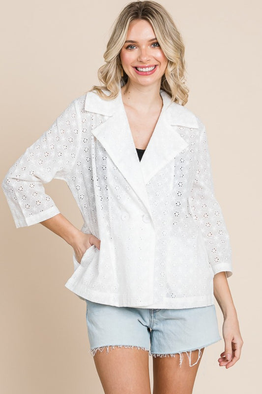 Culture Code Double Breasted Eyelet Jacket with Pockets - Tigbul's Variety Fashion Shop