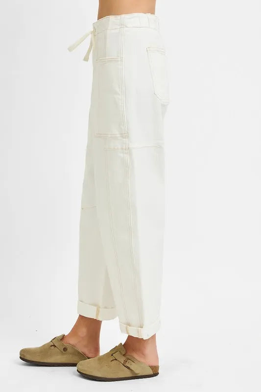 RISEN Full Size High Rise Crop Wide Barrel Cargo Pocket Jeans Plus Size - Tigbul's Variety Fashion Shop