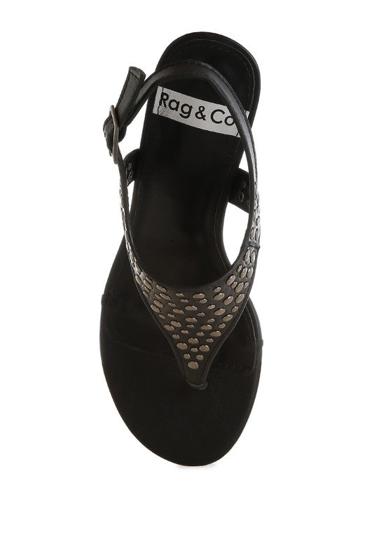 Sappho Studded Thong Toe Wedges - Tigbul's Variety Fashion Shop