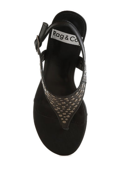 Sappho Studded Thong Toe Wedges - Tigbul's Variety Fashion Shop