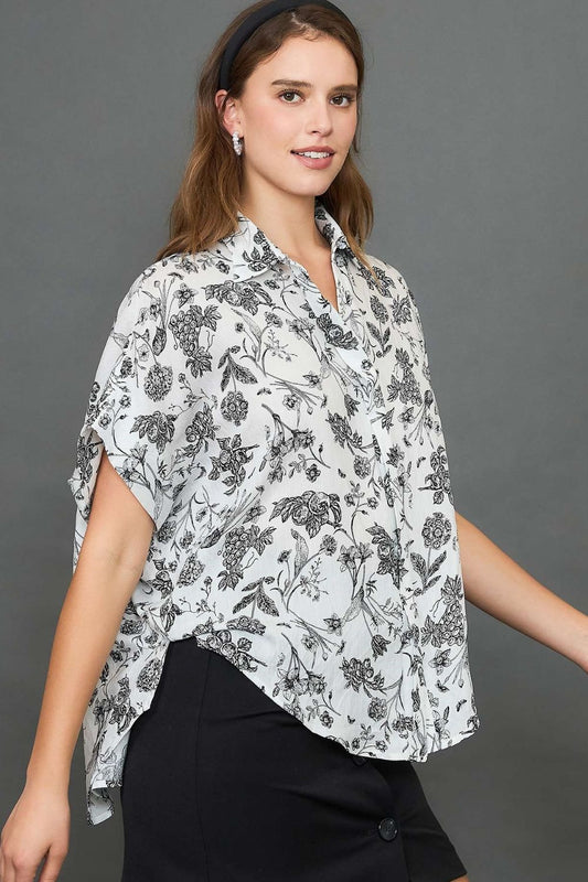 Umgee Full Size Two Tone Floral Print Top Plus Size - Tigbul's Variety Fashion Shop