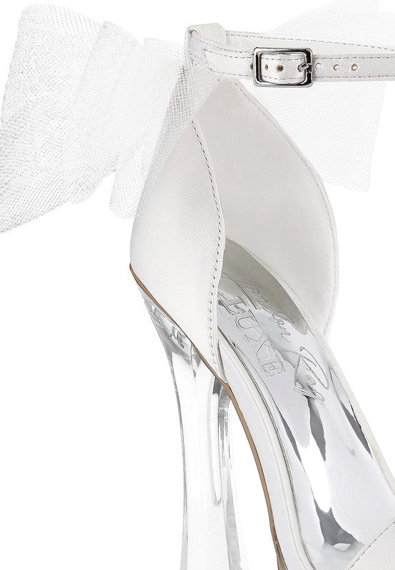 Kiri Satin Clear High Heeled Bow Sandals - Tigbul's Variety Fashion Shop