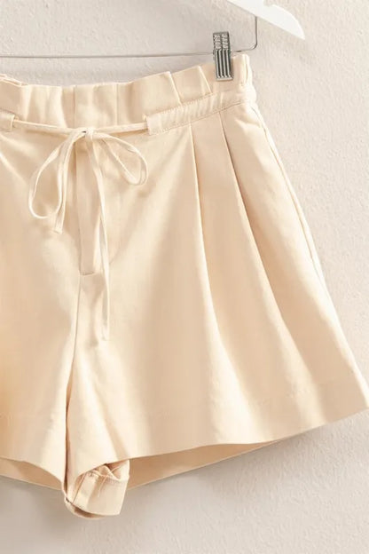 Beige High-Waisted Washed Twill Paperbag Shorts - Tigbul's Variety Fashion Shop