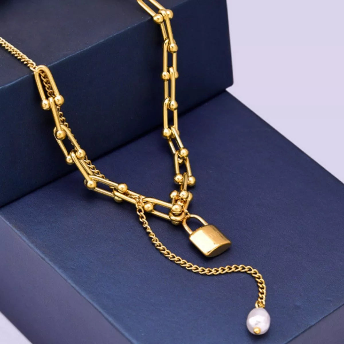 18K Gold-Plated Lock Pendant Necklace - Tigbul's Variety Fashion Shop