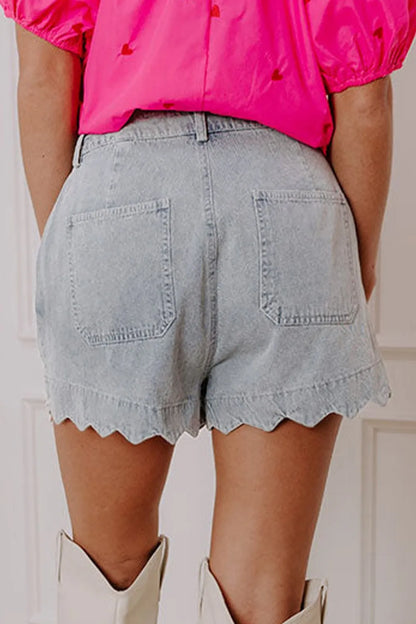 Scalloped Hem Denim Shorts - Tigbul's Variety Fashion Shop