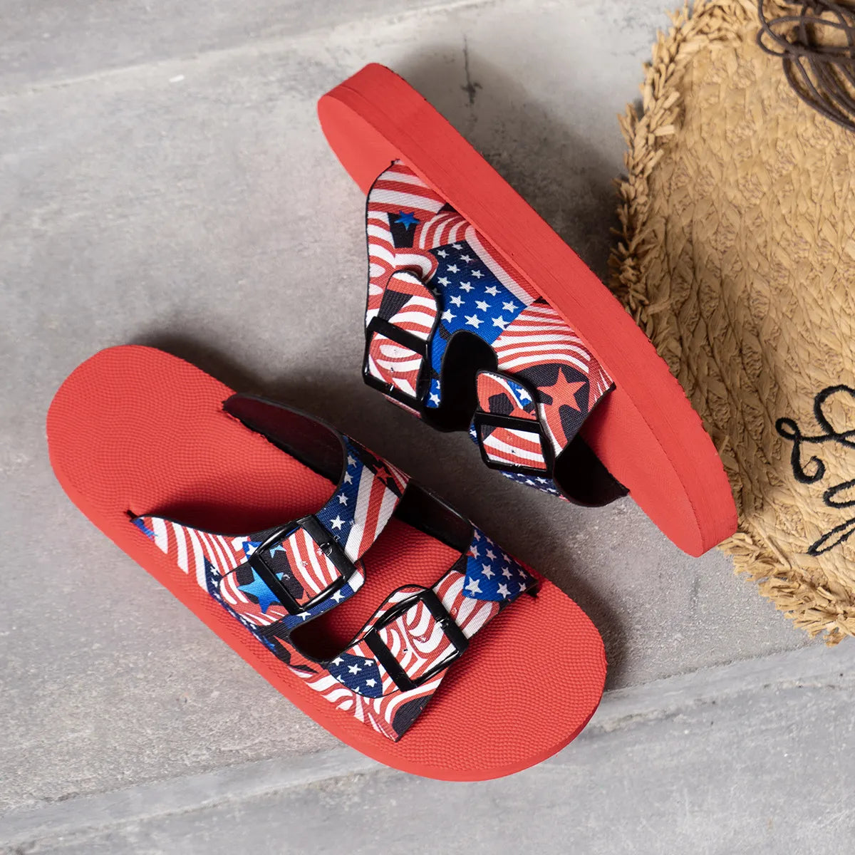 American Flag Patriotic Double Strap Sandals - Tigbul's Variety Fashion Shop