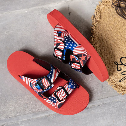 American Flag Patriotic Double Strap Sandals - Tigbul's Variety Fashion Shop