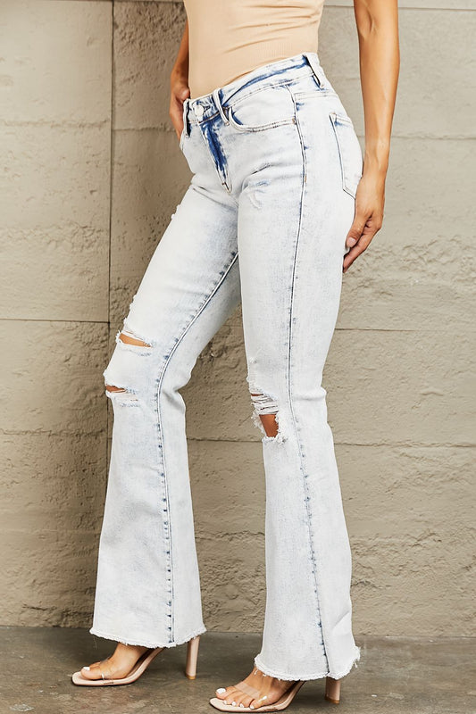 Size 28 Mid Rise Acid Wash Distressed Flare Jeans | Tigbul Variety Fashion