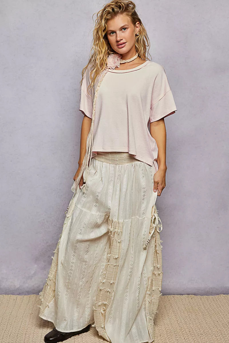 POL Round Neck Short Sleeve T-Shirt with High Low Hem - Tigbul's Variety Fashion Shop