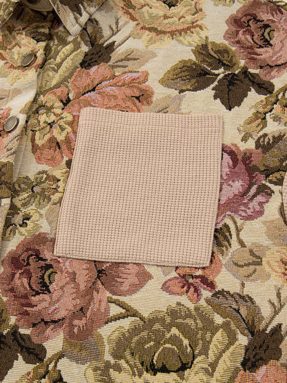 Floral Waffle Knit Patchwork Chest Pockets Buttoned Jacket - Tigbul's Variety Fashion Shop