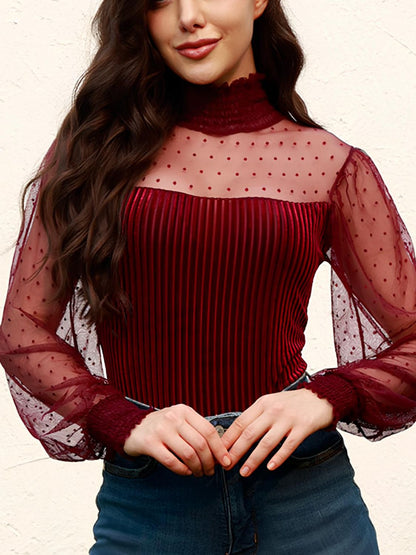 Smocked Mock Neck Long Sleeve Bodysuit - Tigbul's Variety Fashion Shop