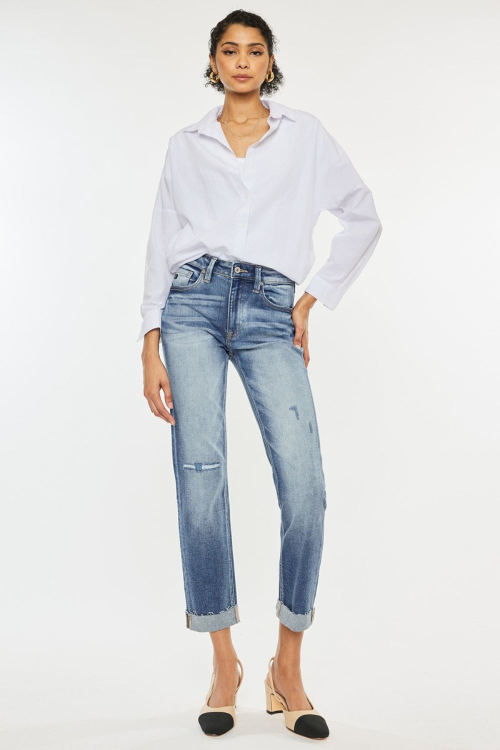 Kancan High Rise Cuffed Straight Jeans - Tigbul's Variety Fashion Shop