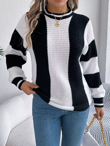 Color Block Round Neck Sweater - Tigbul's Variety Fashion Shop