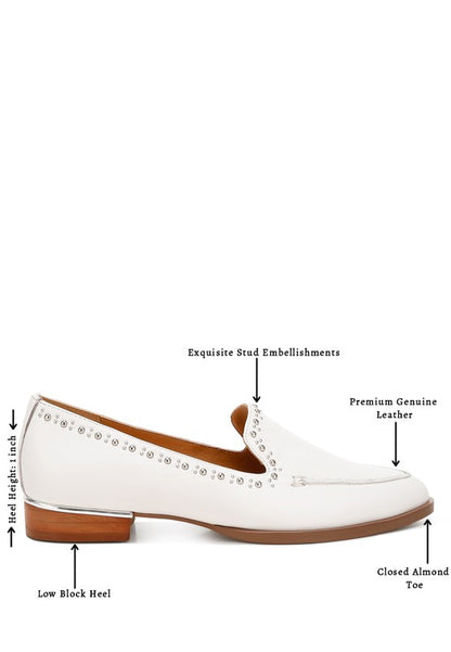 Wolferton Delicate Stud Detail Leather Loafers - Tigbul's Variety Fashion Shop