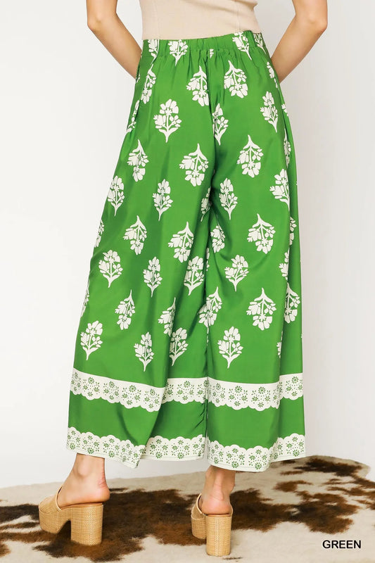 Umgee Floral Pleated Wide-Leg Pants - Tigbul's Variety Fashion Shop