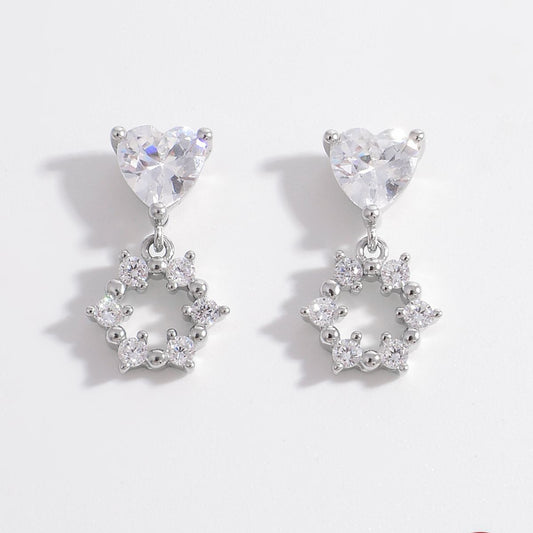 925 Sterling Silver Inlaid Zircon Heart Earrings - Tigbuls Variety Fashion