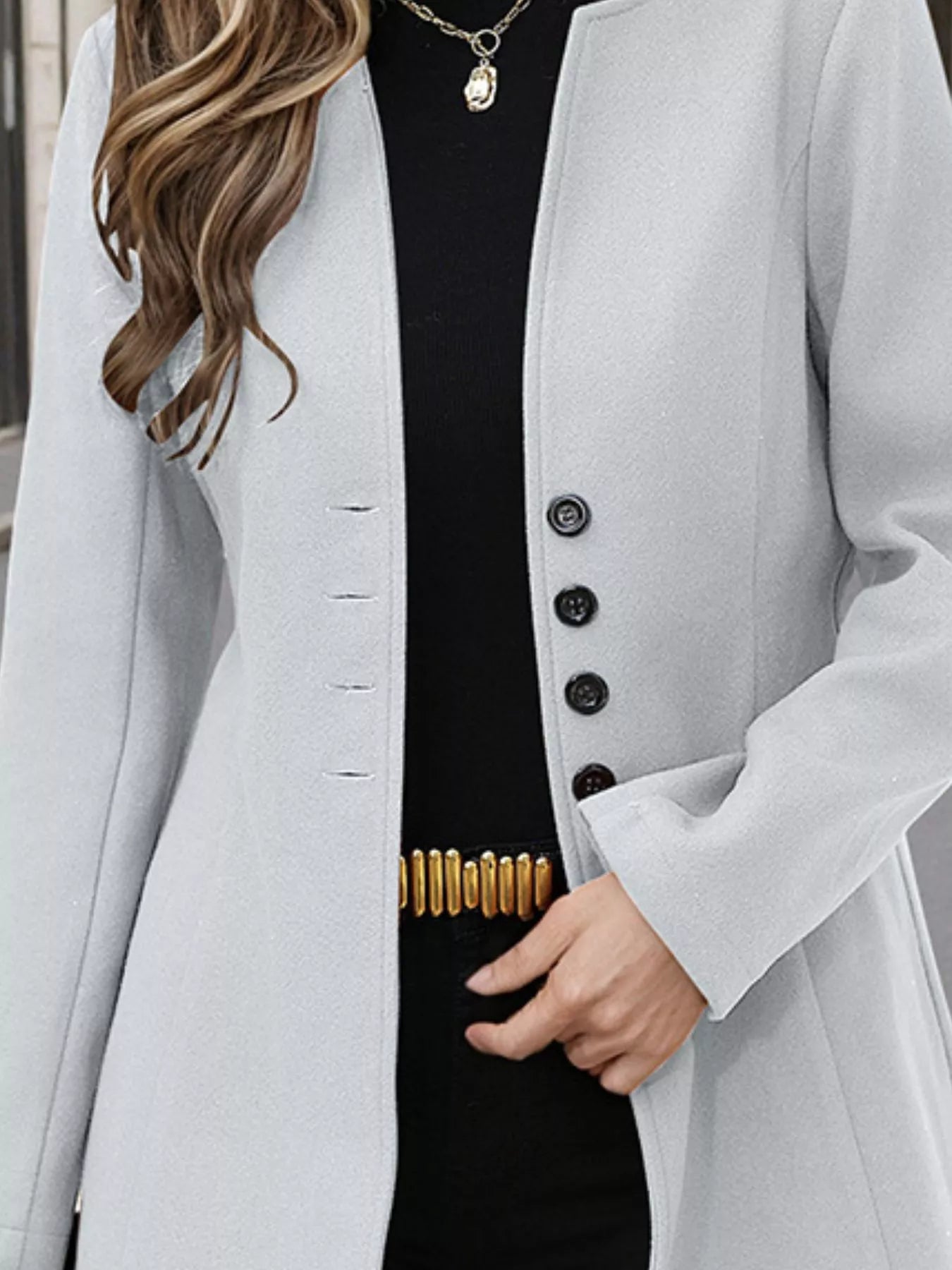 Button Up Long Sleeve Coat - Tigbul's Variety Fashion Shop