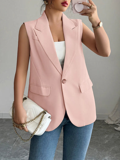 One Button V-Neck Blazer Vest Coat - Tigbul's Variety Fashion Shop