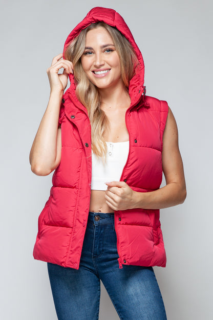 Snobbish Snap and Zip Closure Hooded Vest - Tigbul's Variety Fashion Shop