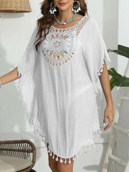 Tassel Crochet Round Neck Cover-Up - Tigbul's Variety Fashion Shop