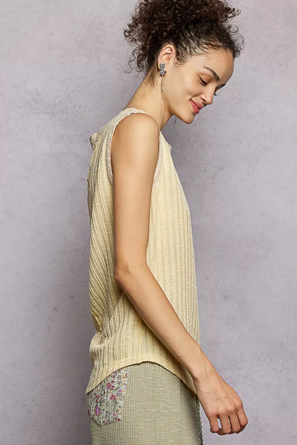 POL Ribbed Round Neck Tank with Lace Trim | Tigbuls Variety Fashion
