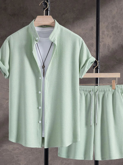 Men's Ribbed Short Sleeve Shirt and Shorts Set - Tigbul's Variety Fashion Shop