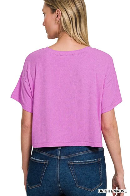 Zenana Ribbed Round-Neck Crop T-Shirt - Tigbul's Variety Fashion Shop