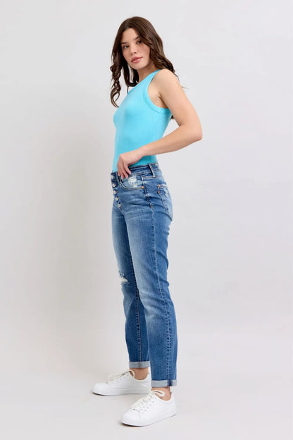 Judy Blue Size 9/29 Button Fly Distressed Jeans with Pockets - Tigbul's Variety Fashion Shop